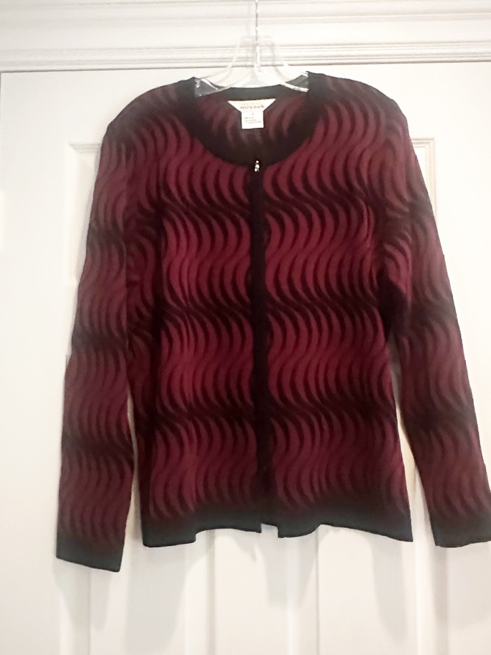 Exclusively Misook Cardigan Sweater Black Purple Full Zip Zipper Knit SMALL